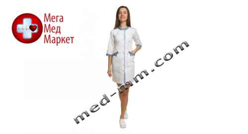 Купить Медицинский халат женский Монтана белый/светло серый №84 цена, характеристики, отзывы